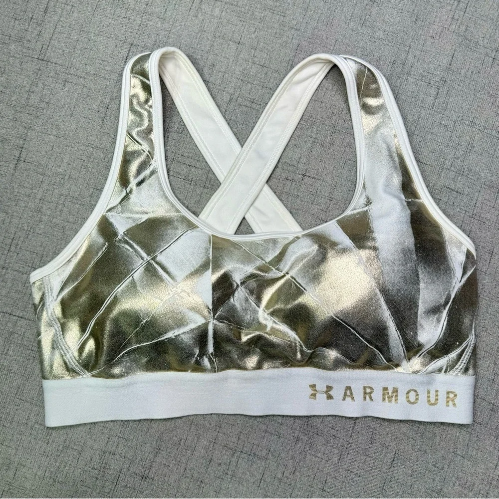 Under Armour Sports Bra Metallic Gold & White Size Large - Picture 4 of 8